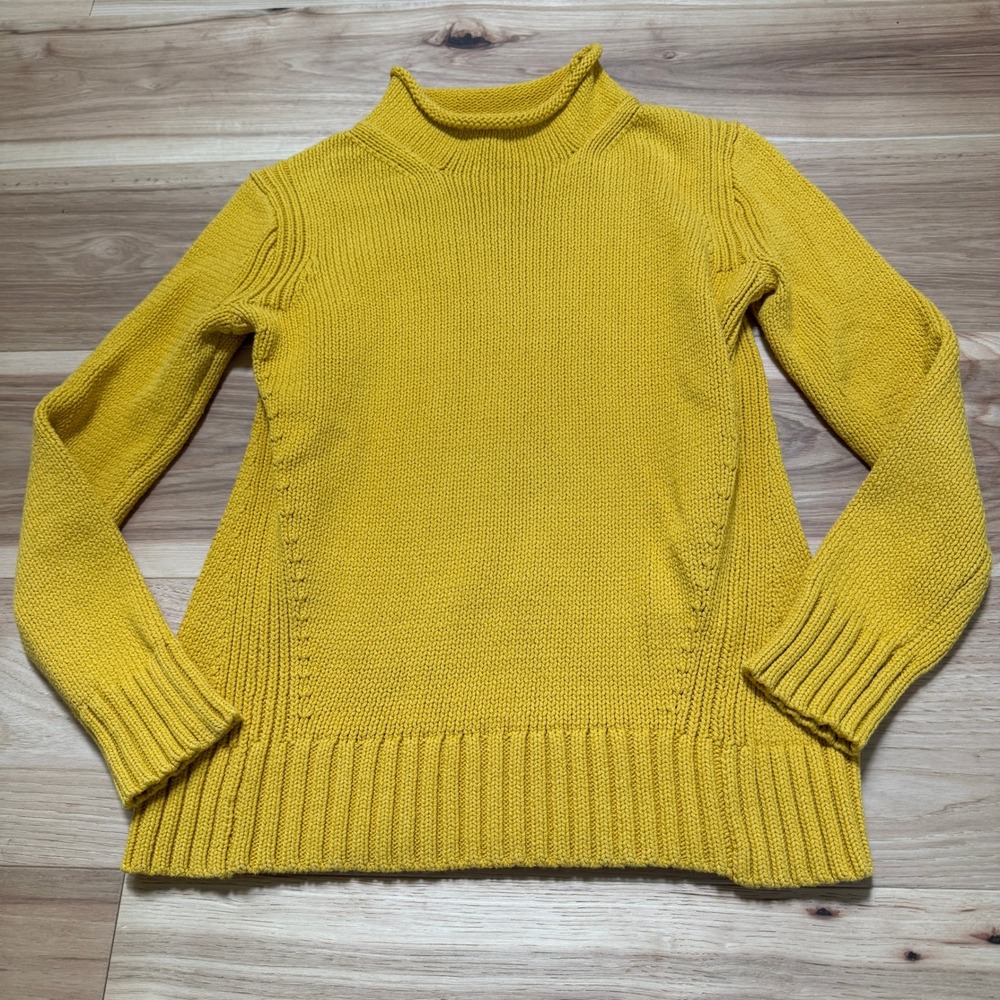 J Crew Oarsman Roll Neck Sweater Womens XS Mustard Yellow Cotton Knit J0437